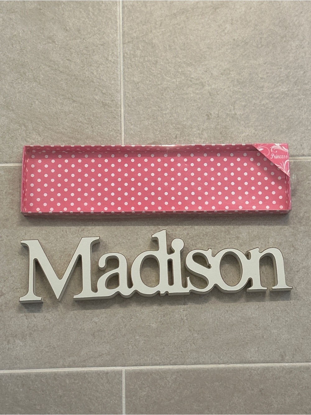 Madison Wooden Name Sign White Freestanding Nursery Kids Room Decor with Box